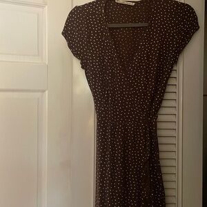 Small A&F wrap dress soft brown white polka dots with tie at side